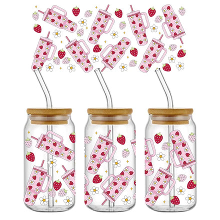 Ready to Ship Wholesale UV Sticker Cup Wraps Transfers for 16oz Beer Glass Can Clear Frosted 16 oz Tumbler Cup 16 Ounce Jar