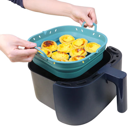 Air Fryers Liner Reusable Baking Pan Square Silicone Foldable Air Fryer Pot 8.5 Inch Silicone Airfryer Basket Oven Accessories