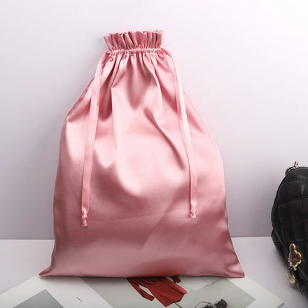 High End Pink Satin Hair Extension Packing Drawstring Bag Luxury Silk Wig Gift Dust Pouch