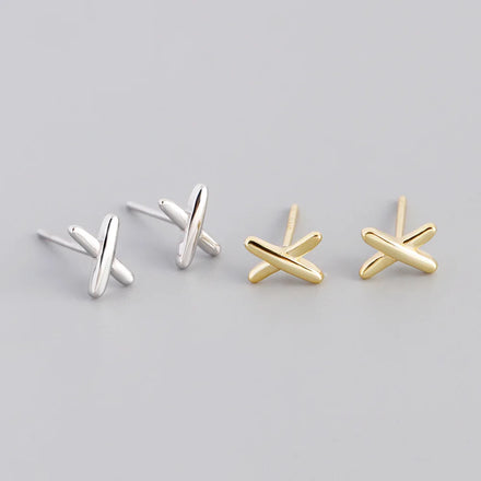 Korean Simple Designer 925 Sterling Silver Cross X Tiny Stud Earrings for Women Girls Daily Jewelry EH1530