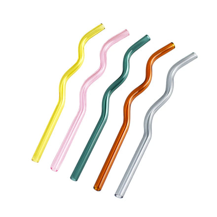 Wave Glass Straws Bulk Transparent Colorful Reusable Beverage Straws Environmentally Friendly Borosilicate Glass Clear 8mm