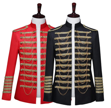 Fashion Button Metallic Men's Plus Size Performance Suits Blazer European Style Mandarin Collar Uniform Costume for Adult