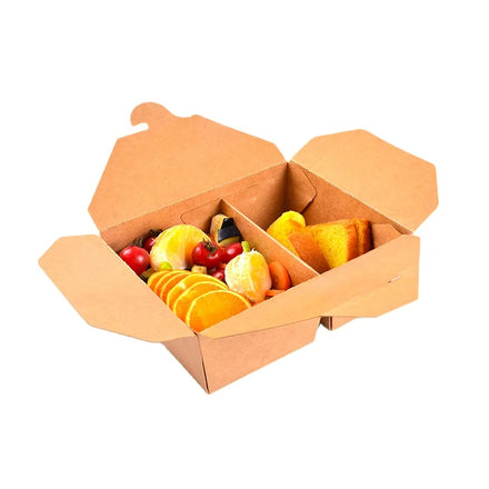 Hot Selling Recycled 1000ml 2 Compartments Brown Kraft Paper Food Grade Packaging Box Salad Sandwich Takeaway Food Lunch Box