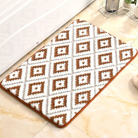 Fashionable Diamond Pattern Jacquard Design Microfiber Bath Mat Solid Color Super Absorbent Rubber Carpet Anti-Slip for Bathroom