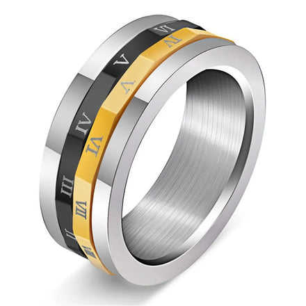 Erkek Yuzuk Stylish Stainless Steel Roman Numerals Rotating Ring for Mens Stainless Steel Anti Anxiety Spinner Ring