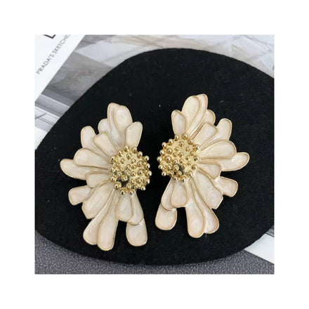 Statement Bohemian Style Colorful Flower Stud Earrings Big Leaf Multicolor Sunflower Enamel Earrings Women Flower