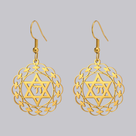 Hebrew Chai Star of David Drop Earrings Women Girl Jewish Hexagram Charms Pendant Earrings Stainless Steel Jewelry