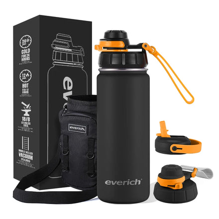 Hot Sale Double Walled Vacuum Insulated 304 Stainless Steel Water Bottle With Special Design Lock Lid and Two Kinds Straps