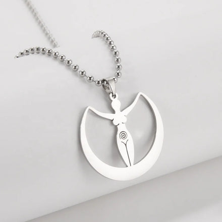 Vortex Moon Goddess Pendant Necklace for Women Men Stainless Steel Jewelry Beads Neck Chain Couple Friends Gifts