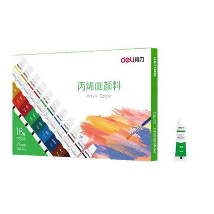Deli 73914 Integrated 18-color Acrylic Paint Set 5ML Student Art Painting Graffiti Watercolor Paint 72pcs Per Carton Set