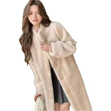 Dropshipping 2024 Winter Women Clothing Women Faux Mink Fur Trench Cozy Coat With Lapel for Women Winter Outwear