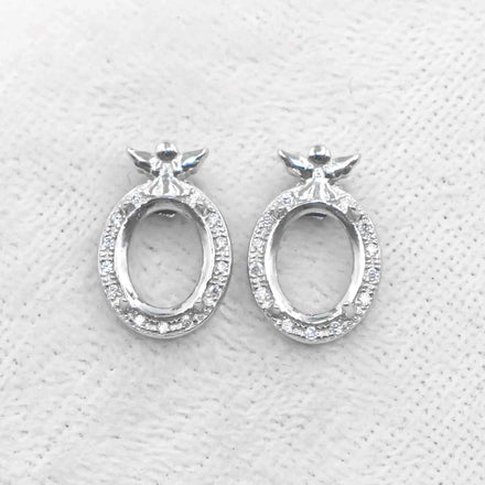Sterling Silver 8*10mm Semi Mount Stud Earrings Empty Support Blank Claws Setting S925 Base Without Center Stone for DIY Inlay