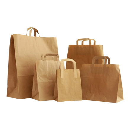 Factory Supplier Large Sizes Recycled Kraft Durable Greaseproof Food Coloured Takeaway Out Kraft Paper Bag With Flat Handles