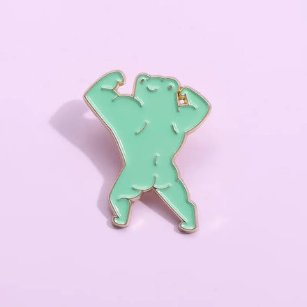 Wholesale Green Fitness Muscles Cute Frog Custom Logo Brass Stamped Metal Hard Enamel Lapel Pin