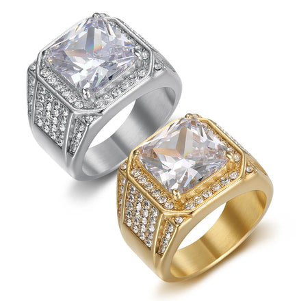 YK Extravagant High Quality 316 Stainless Steel Gold-plated Full Diamond Luxury Inlaid 3A Zircon Men's Ring