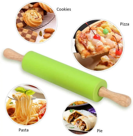 WEIMU 43cm Wholesale Non-stick Silicone Wooden Baking Rolling Pin Kitchen Utensils with Wooden Handles