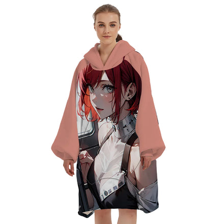 OEM Cartoon Anime Printing Winter Sherpa Long Wearable Hoodie Blanket