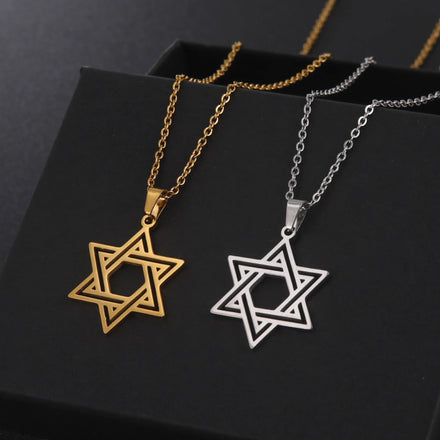 Star of David Stainless Steel Necklace Fashion Cutout Hexagram Choker Neck Chain Jewelry Gift