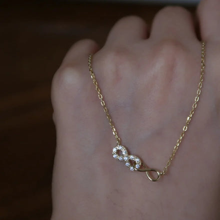 Creative Fashion 14K Gold Plating Pure 925 Sterling Silver Thin Chain Zircon Double Infinite Pendant Necklace for Women Girls