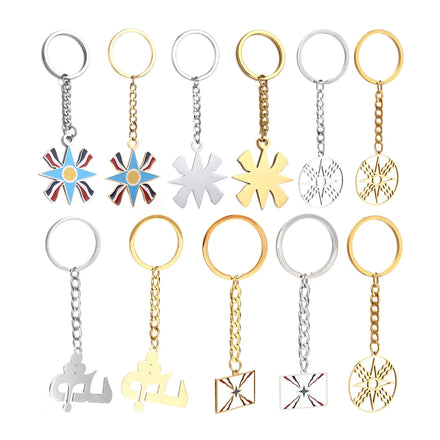 Manufacturer Enameled Assyria Flag Pendant Keychain Stainless Steel 18K Gold Plated Enamel Assyrian Charm Key Chain