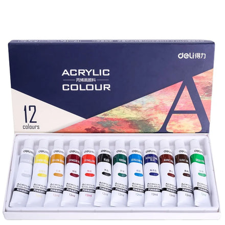 Deli 73856 12 Colors Acrylic Colors Pigment for Graffiti of Art Students Watercolor Oil Painting Pigment 72pcs Per Carton Set