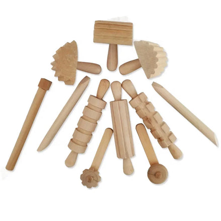 12 Piece Handmade Wooden Moulds Eco-Friendly Bakeware Set for Rolling Pin Hand Toy with No Coating