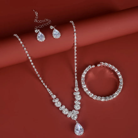 Luxury Water Drop White Crystal Middle East Jewelry Set for Women Bling Princess Necklaces and Earrings for Weddings Banquets
