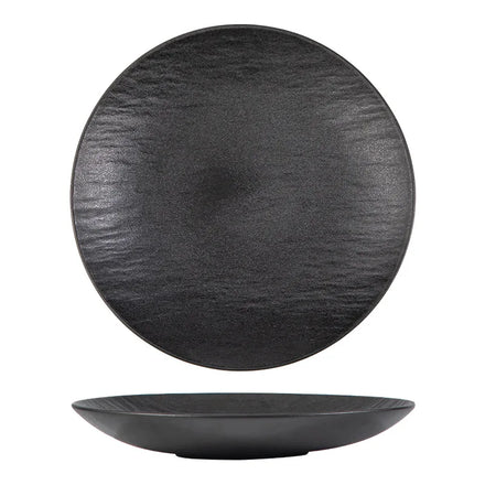 European Style 8 Inch Restaurant Steak Pasta Plates Ceramic Black White Round Serving Stone Pattern Matte Dinner Plates