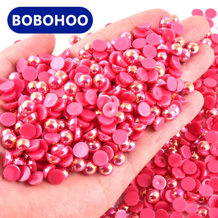BOBOHOO Wholesale Flat Back Pink ABS Rhinestone Applique Half Beads 2mm-14mm Flatback Pearls for Nail Art and Bags