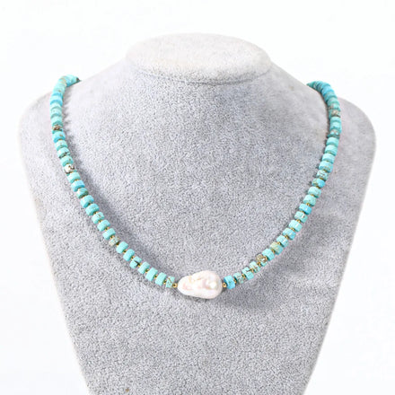 Bohemian Natural Stone Blue Turquoise Natural Pearl Adjustable Choker Necklace for Women Beaded Chains Necklace Set