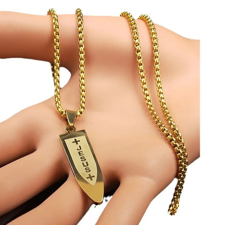 Religious Jewelry Fashion Simple Gold Chain Jesus Holy Cross Necklace Men Women Stainless Steel Necklace Pendant