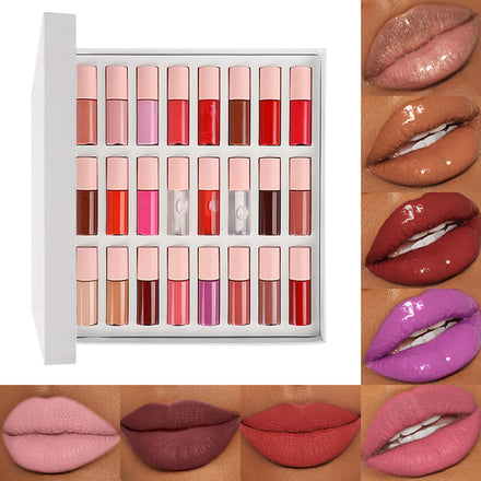 Szvilimz Cosmetic Makeup 24PCS Waterproof Lip Gloss Makeup Set Long-Lasting Non-Stick Cup