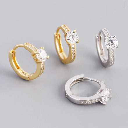 High Grade Pure 925 Sterling Silver Shiny Zircon Diamond Paved Small Huggies Hoop Earrings for Women Girls Gifts EH1527