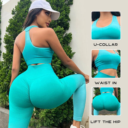 Wholesale High Waist Seamless Gym Women Workout Yoga 2 Piece Fitness Wear Gradient Yoga Set