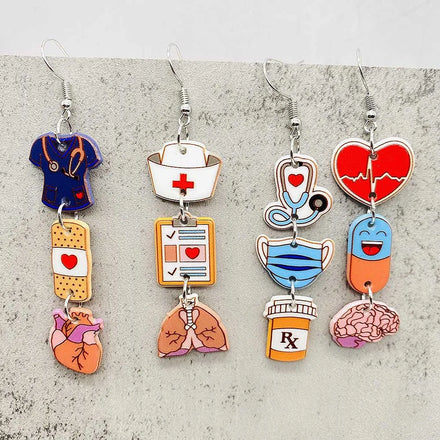 2024 Wholesale Stethoscope Love Pill Shape Acrylic Earrings for Nurse Day Gift