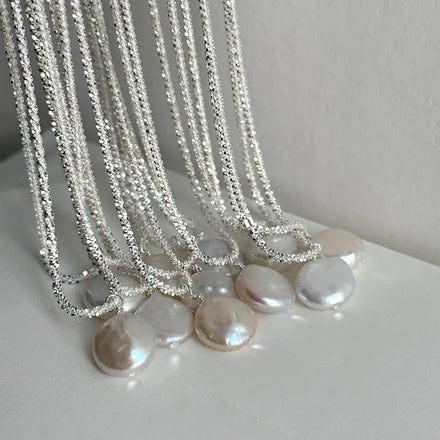 Hot Sale Shiny Pure 925 Sterling Silver Chain Single Natural Baroque Pearl Pendant Necklace for Women Girls