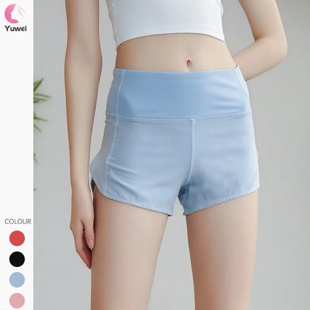 Women's Quick Dry Running Shorts with Zipper Pockets Solid Pattern Athletic Workout Gym Shorts with Liner