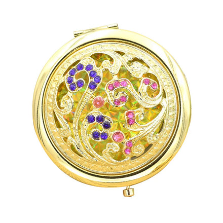 YUE Wholesale New Metal Makeup Mirror Gifts Retro Bronze Hollow Double-sided Folding Portable Small Mirror for Portable Beauty