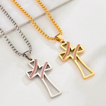 Hollow Double Slit Cross Pendant Necklaces Fashion Jewelry Necklaces Stainless Steel Necklace for Women and Man