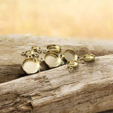GP US 14K Gold Filled Bezel Cup Tray Charm Connector Round Plain Glue Bezel Charms Permanent Jewelry Chains Findings Supplies