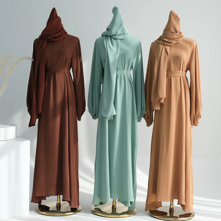 Islamic EID Open Modesty Long Sleeve Casual Formal Polyester-Cotton Blend Abaya for Muslim Women Daily Wear