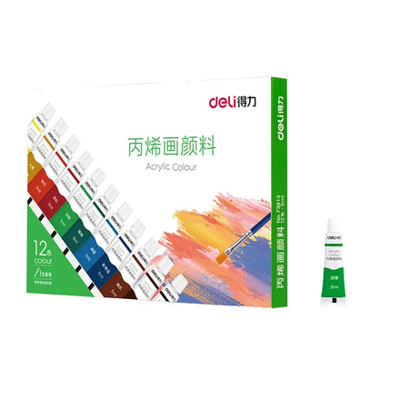 Deli 73913 Integrated 12-color Acrylic Paint Set 5ML Student Art Painting Graffiti Watercolor Paint 108pcs Per Carton Set