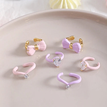 Y2K Trendy Jewelry Sweet Cute Colorful Zircon Ear Clip-on Earrings Irregular Enamel Ear Cuff for Girls Women
