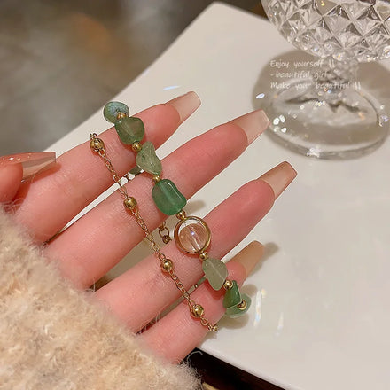 Light Luxury Grape Stone Green Lifting Beaded Bracelet Double Layered Crystal Bracelet for Women Girls Jewelry Charm
