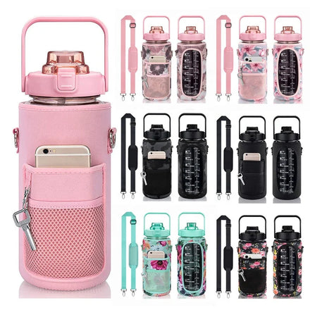 Wholesale 2l 1 Gallon 64oz Plastic Motivational With Time Marker Water Bottles With Sleeve Customize Logo