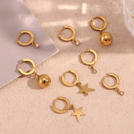 Dreamshow Dainty Zircon Huggies Earrings Set Gold Plated Jewelry Star Drop Earrings Stainless Steel Jewelry Wholesale