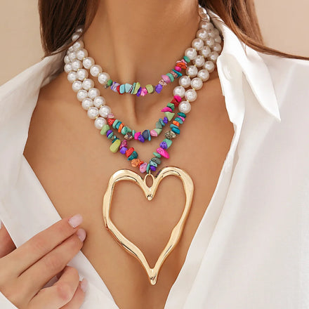 XR6069 Bohemian Style Fashion Heart Necklace Women Multi Layer Pearls Necklace Jewelry