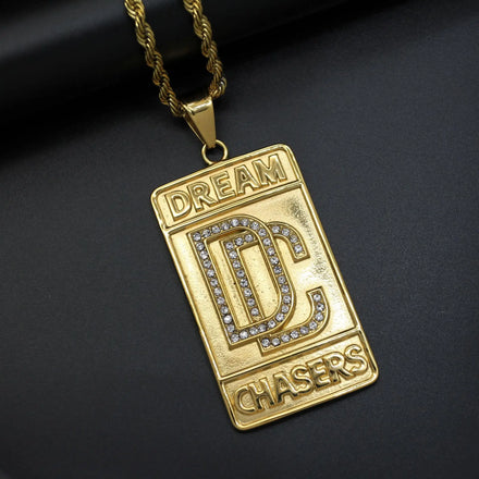 European and American Hip Hop Jewelry Stainless Steel Titanium Steel Gold-plated Zircon Geometric Pendant Necklace
