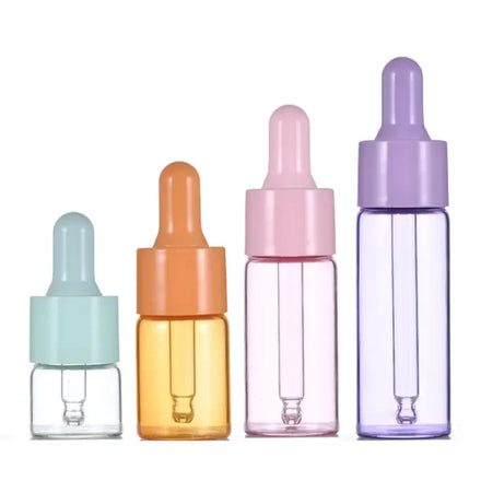 Cosmetic Sample Tester Macaron Color Purple pink Blue Orange Small Essential Oil Glass Vials Bottle with Dropper 10 ml