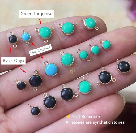 GP 4mm 6mm Synthetic Stone Bezel Charm Connector Green Blue Turquoise Black Onyx 14K Gold Filled Bezel Permanent Charm Handmade